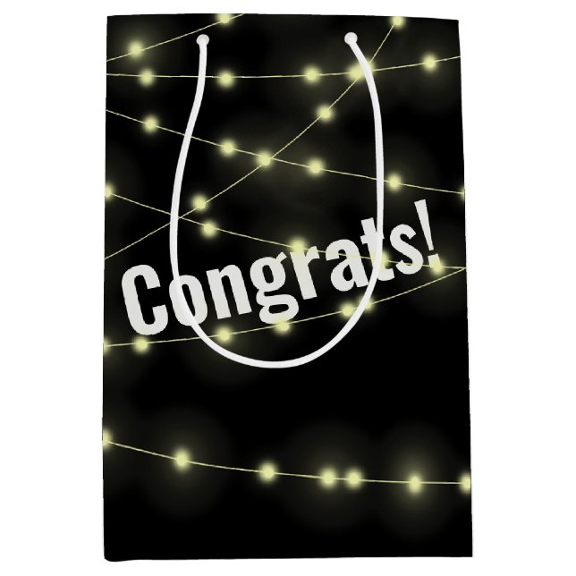 Lumières mariages Sur Sac Cadeau Moyen Noir (Devant)