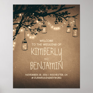 Lumières Mason Jar Rustic Mariage Affiche de bienv