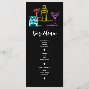 Lumières néon Cocktails Bar à boissons ouvert Menu