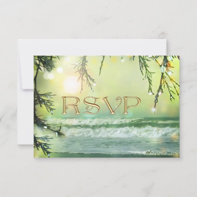 Luminaires étincelants Plage Mariage Carte RSVP (Devant)