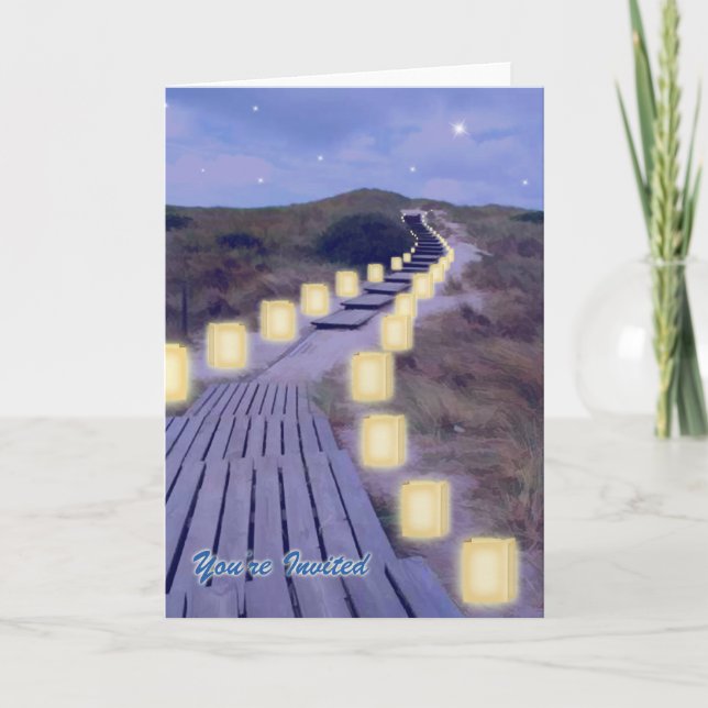 Luminarias on the Beach Path Holiday Card (Front)