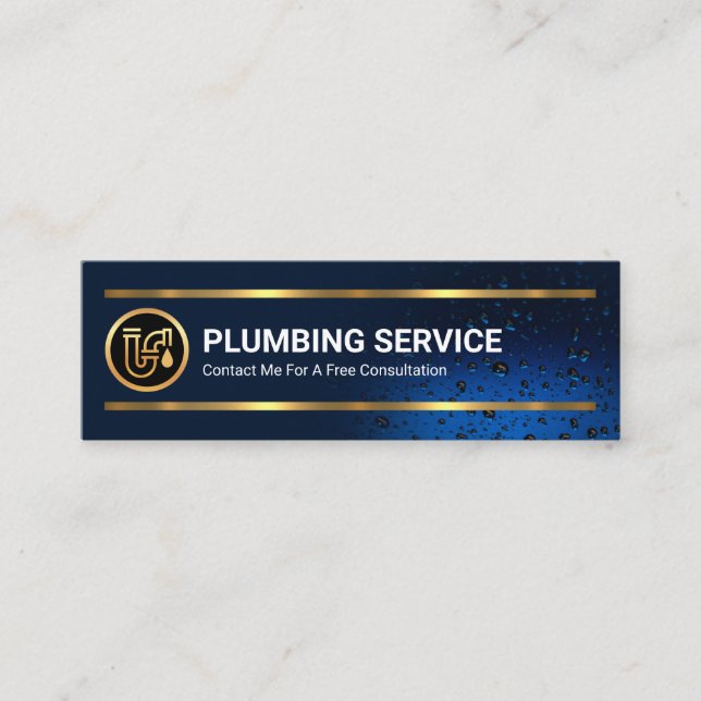 Luminescent Water Drops Gold Lines Plumbing Mini Business Card (Front)