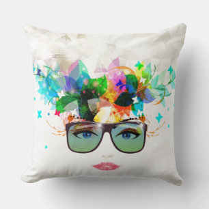 Lumineuse Florale Femme Face Oreiller Décoratif
