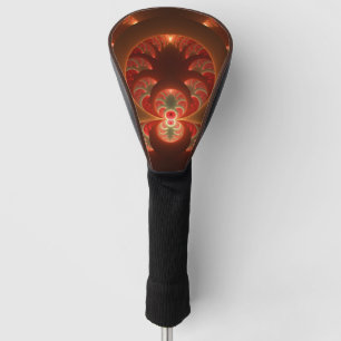 Luminous Abstract Modern Orange Red Fractal Art Golf Head Cover