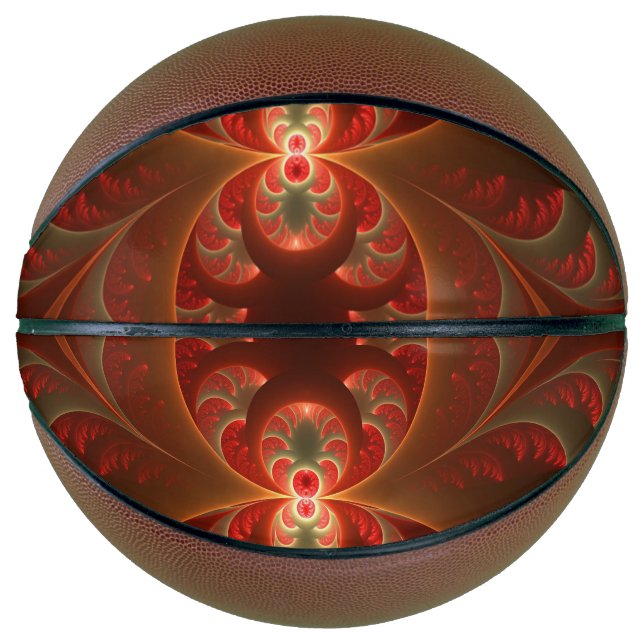 Luminous Abstract Modern Orange Red Fractal Basketball (Front)