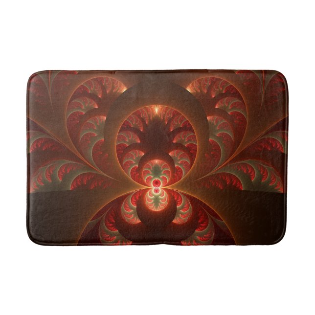 Luminous abstract modern orange red Fractal Bath Mat (Front)