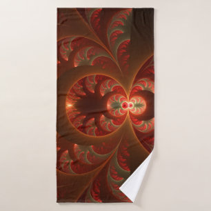 Luminous abstract modern orange red Fractal Bath Towel