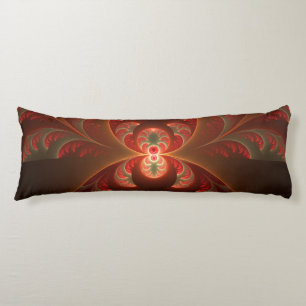 Luminous abstract modern orange red Fractal Body Pillow