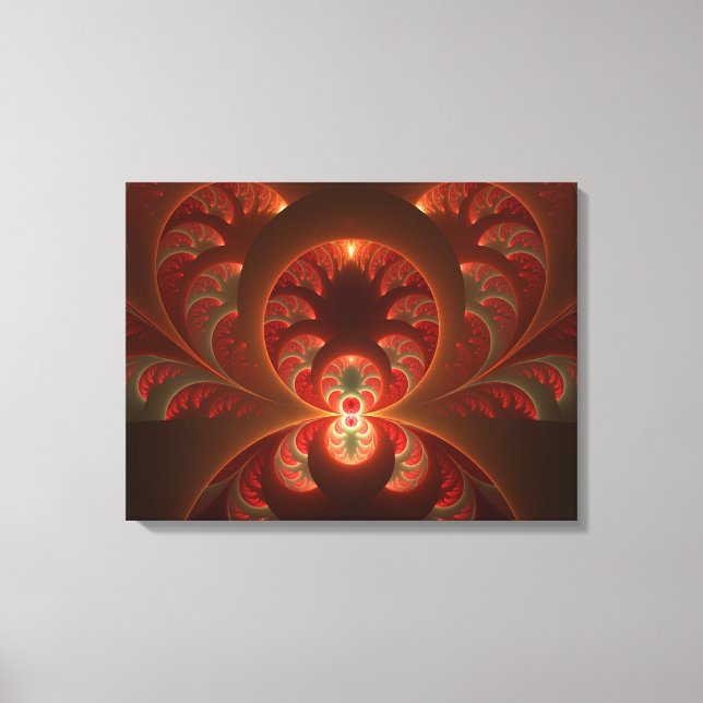 Luminous Abstract Modern Orange Red Fractal Canvas Print (Front)