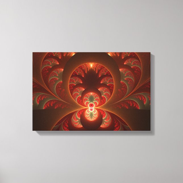 Luminous Abstract Modern Orange Red Fractal Canvas Print (Front)