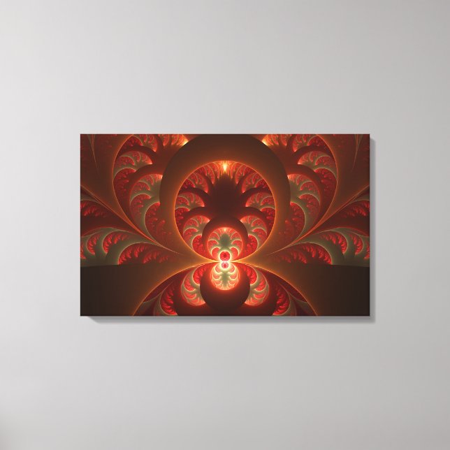 Luminous Abstract Modern Orange Red Fractal Canvas Print (Front)