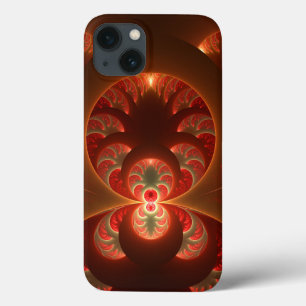 Luminous abstract modern orange red Fractal iPhone 13 Case