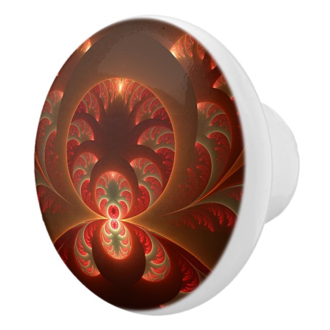 Luminous abstract modern orange red Fractal Ceramic Knob (Right)