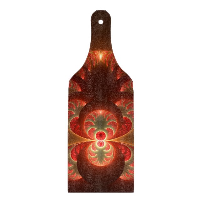 Luminous Abstract Modern Orange Red Fractal Cutting Board (Front)