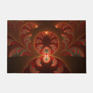 Luminous abstract modern orange red Fractal Doormat