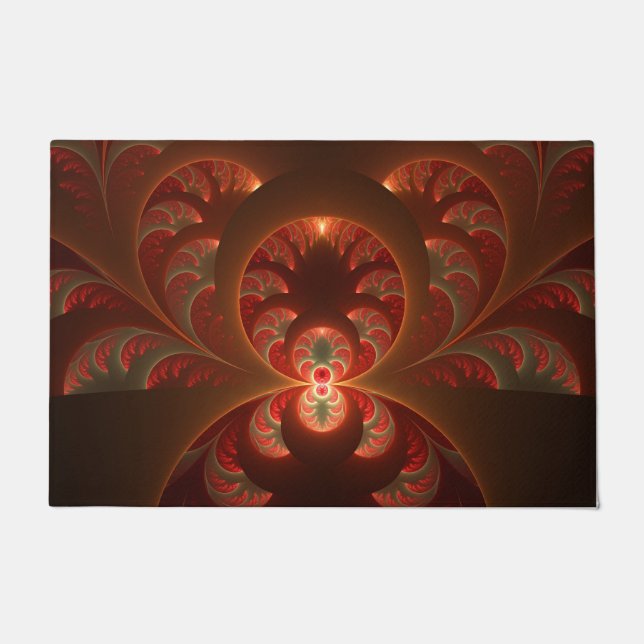 Luminous abstract modern orange red Fractal Doormat (Front)