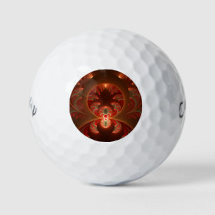 Luminous abstract modern orange red Fractal Golf Balls