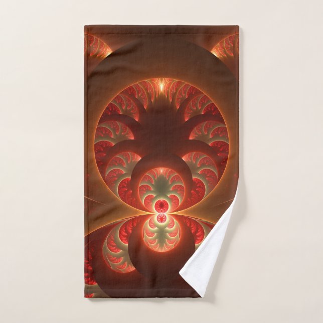 Luminous abstract modern orange red Fractal Hand Towel (Hand Towel)