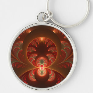 Luminous Abstract Modern Orange Red Fractal Keychain