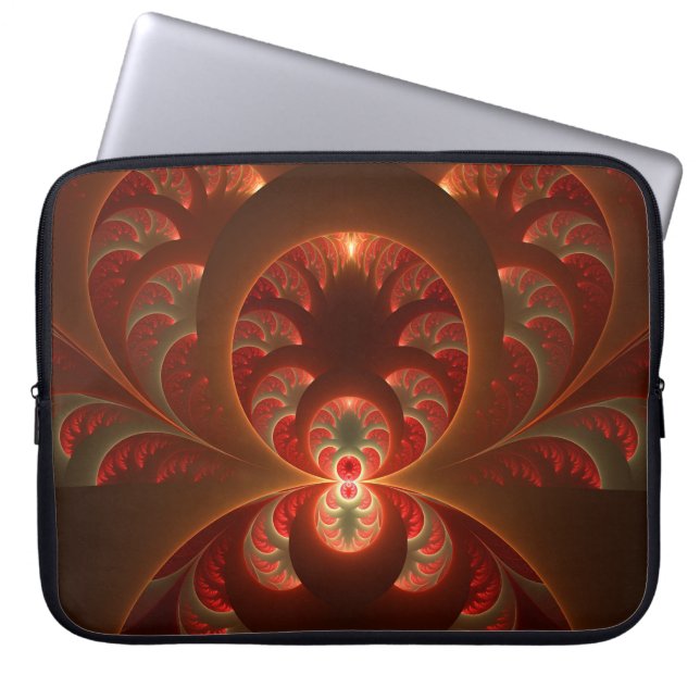 Luminous abstract modern orange red Fractal Laptop Sleeve (Front)