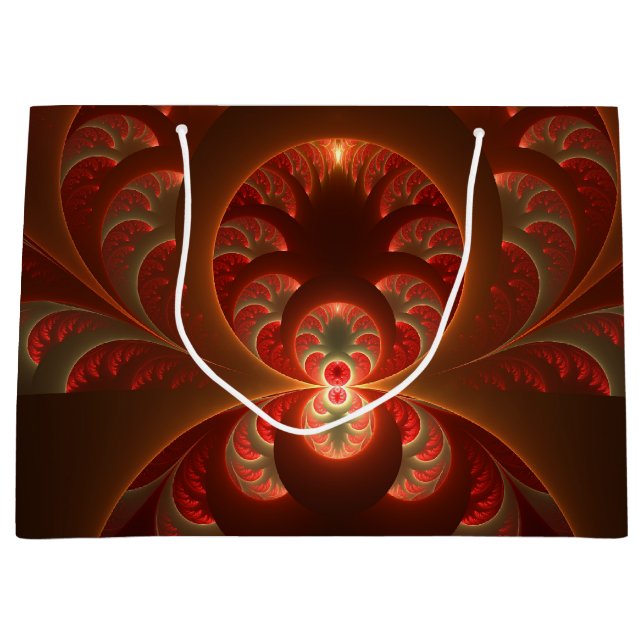 Luminous abstract modern orange red Fractal Large Gift Bag (Front)