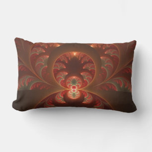 Luminous abstract modern orange red Fractal Lumbar Pillow