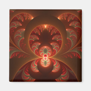 Luminous Abstract Modern Orange Red Fractal Magnet