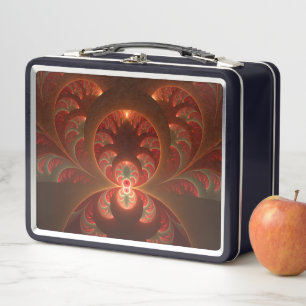 Luminous abstract modern orange red Fractal Metal Lunch Box