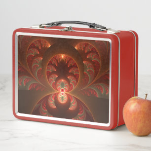 Luminous abstract modern orange red Fractal Metal Lunch Box