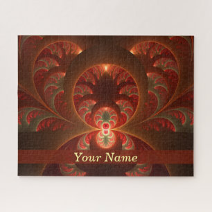 Luminous abstract modern orange red Fractal Name Jigsaw Puzzle