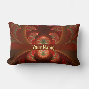 Luminous abstract modern orange red Fractal Name Lumbar Pillow
