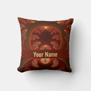 Luminous abstract modern orange red Fractal Name Throw Pillow