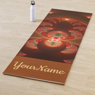Luminous abstract modern orange red Fractal Name Yoga Mat