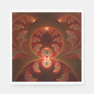 Luminous abstract modern orange red Fractal Napkin