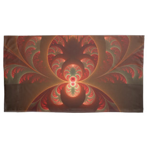 Luminous abstract modern orange red Fractal Pillowcase