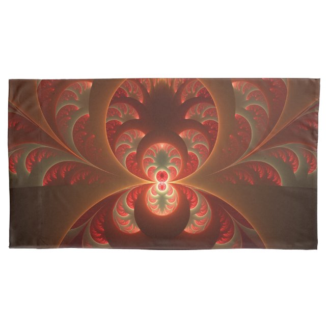 Luminous abstract modern orange red Fractal Pillowcase (Front)