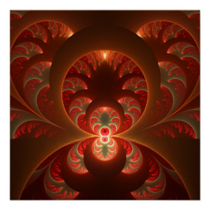 Luminous abstract modern orange red Fractal Poster