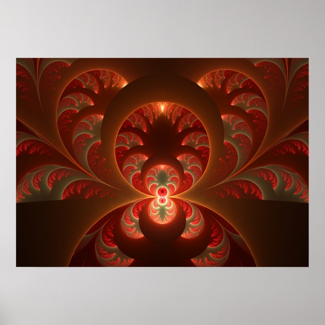 Luminous abstract modern orange red Fractal Poster (Front)
