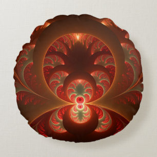Luminous abstract modern orange red Fractal Round Pillow
