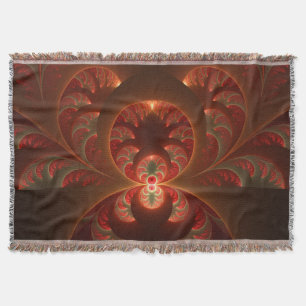 Luminous abstract modern orange red Fractal Throw Blanket
