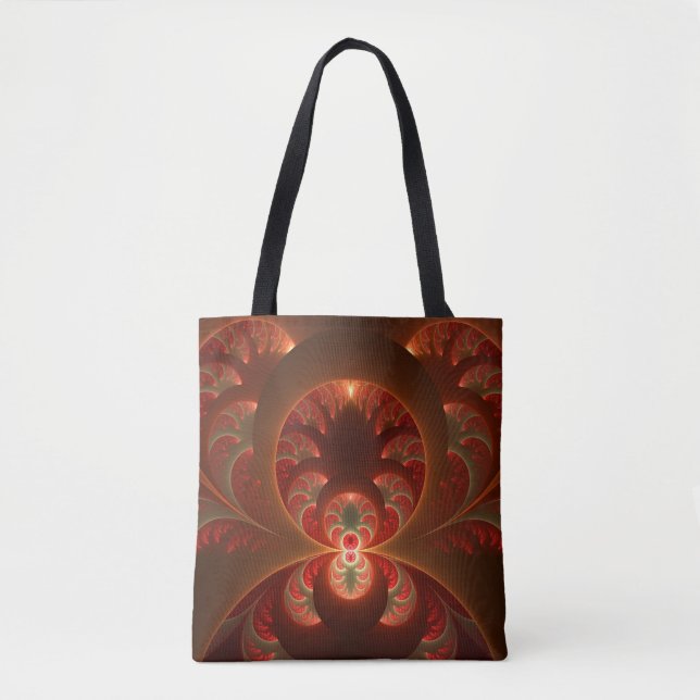 Luminous abstract modern orange red Fractal Tote Bag (Front)