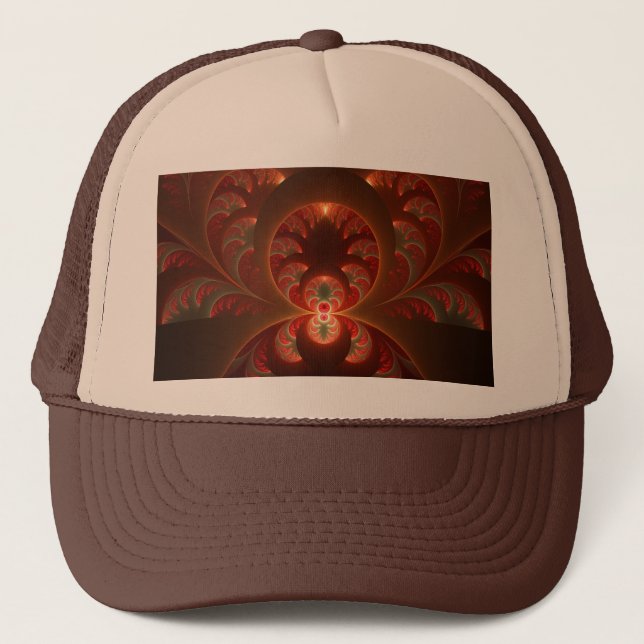 Luminous abstract modern orange red Fractal Trucker Hat (Front)