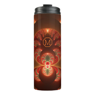 Luminous abstract orange red Fractal Monogram Thermal Tumbler