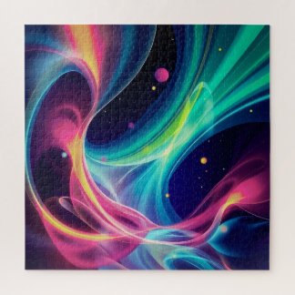 Luminous Abstract Swirls - Vibrant Cosmic Energy Jigsaw Puzzle