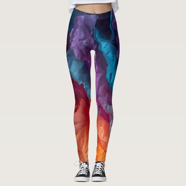 Luminous Abstract Tissue Paper Layers Leggings (Front)