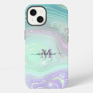 Luminous Aqua Crystal Marble Iridescent Agate iPhone 13 Case