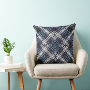 Luminous Blue and White Geometric Lattice Throw Pillow