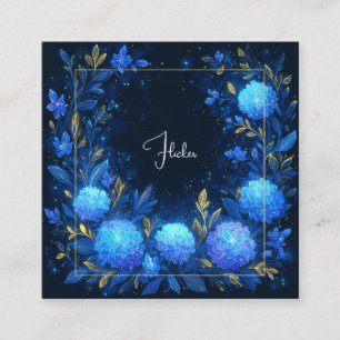 Luminous Blue Floral Gold Celestial Frame Midnight Square Business Card