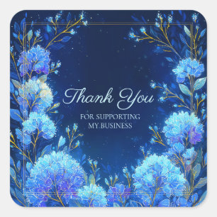 Luminous Blue Hydrangea Gold Sparkle Celestial Square Sticker