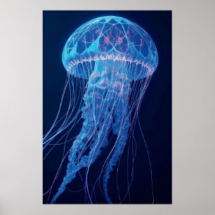 Luminous Blue Jellyfish Glowing Ocean Spirit Poster